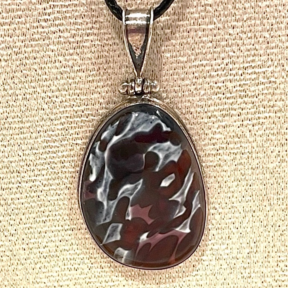 Artisan Handblown Glass Art Pendant Necklace . Sterling Setting | EUC